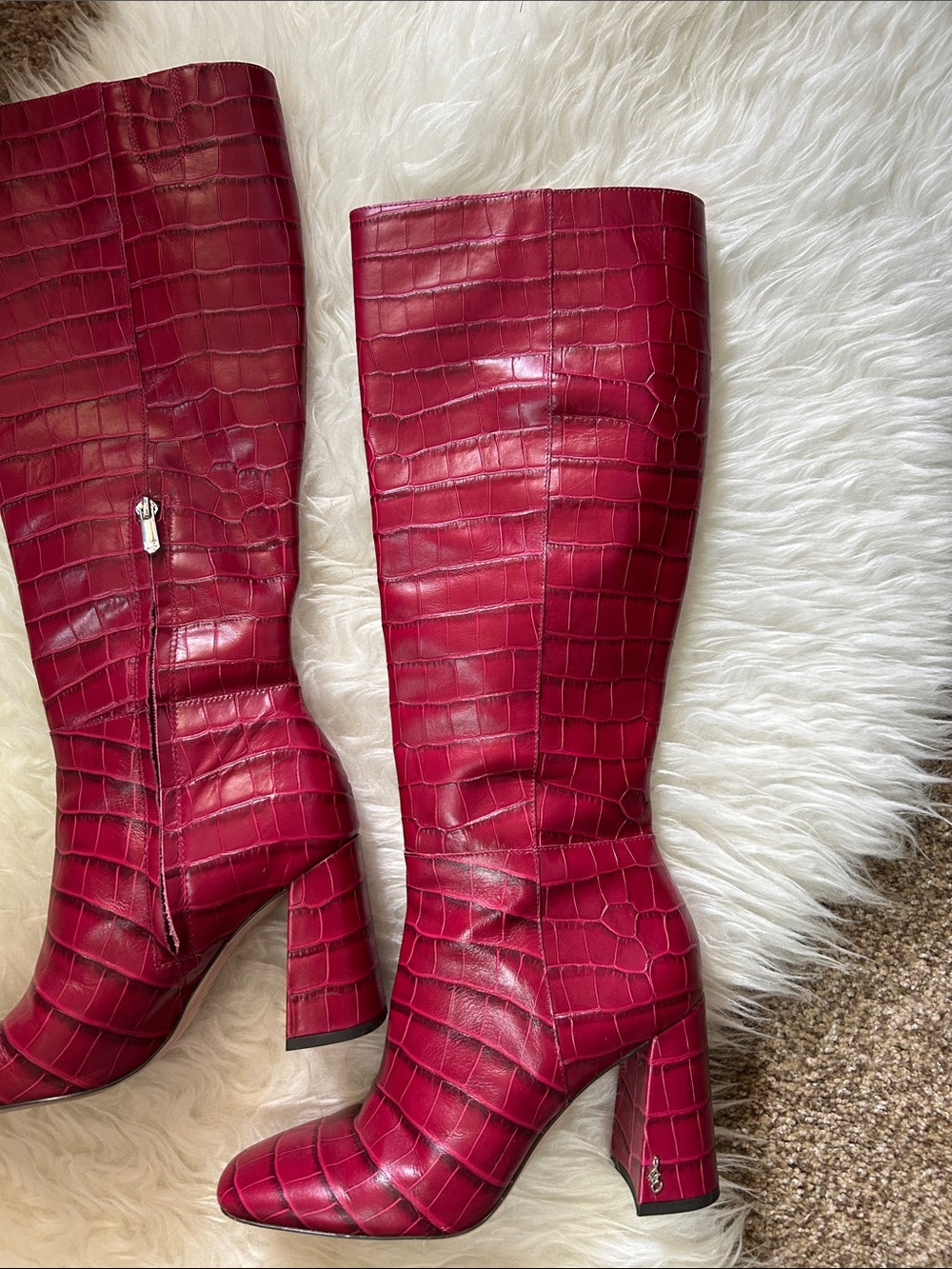 SAM EDELMAN • GORGEOUS Red Croc-Embossed Knee High Heeled Boots Boots - Picture 3 of 16
